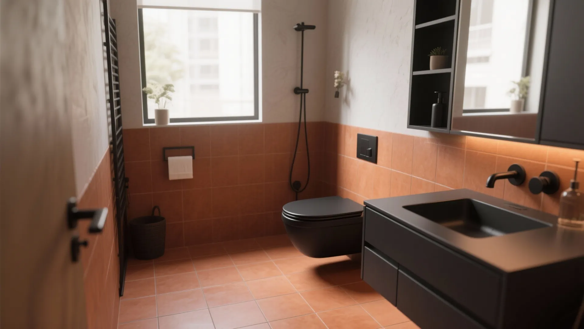 3. Warm Terracotta in Modern Bathrooms