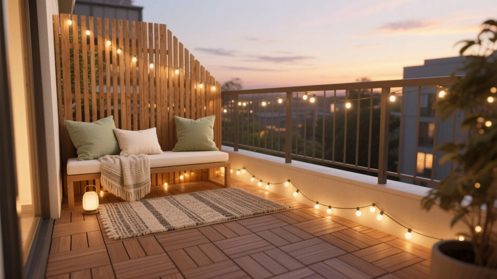 Warm Materials and Texture: Wood Slats, Tiles, and Outdoor Fabrics