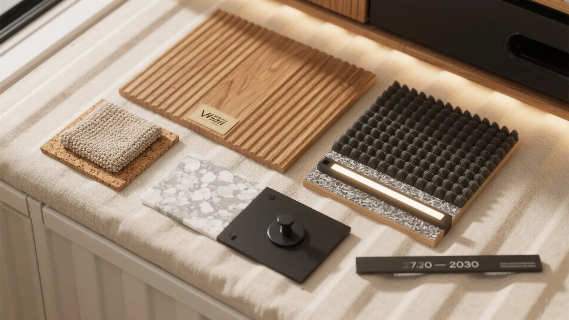 Warm wood, textured finishes, and acoustic comfort