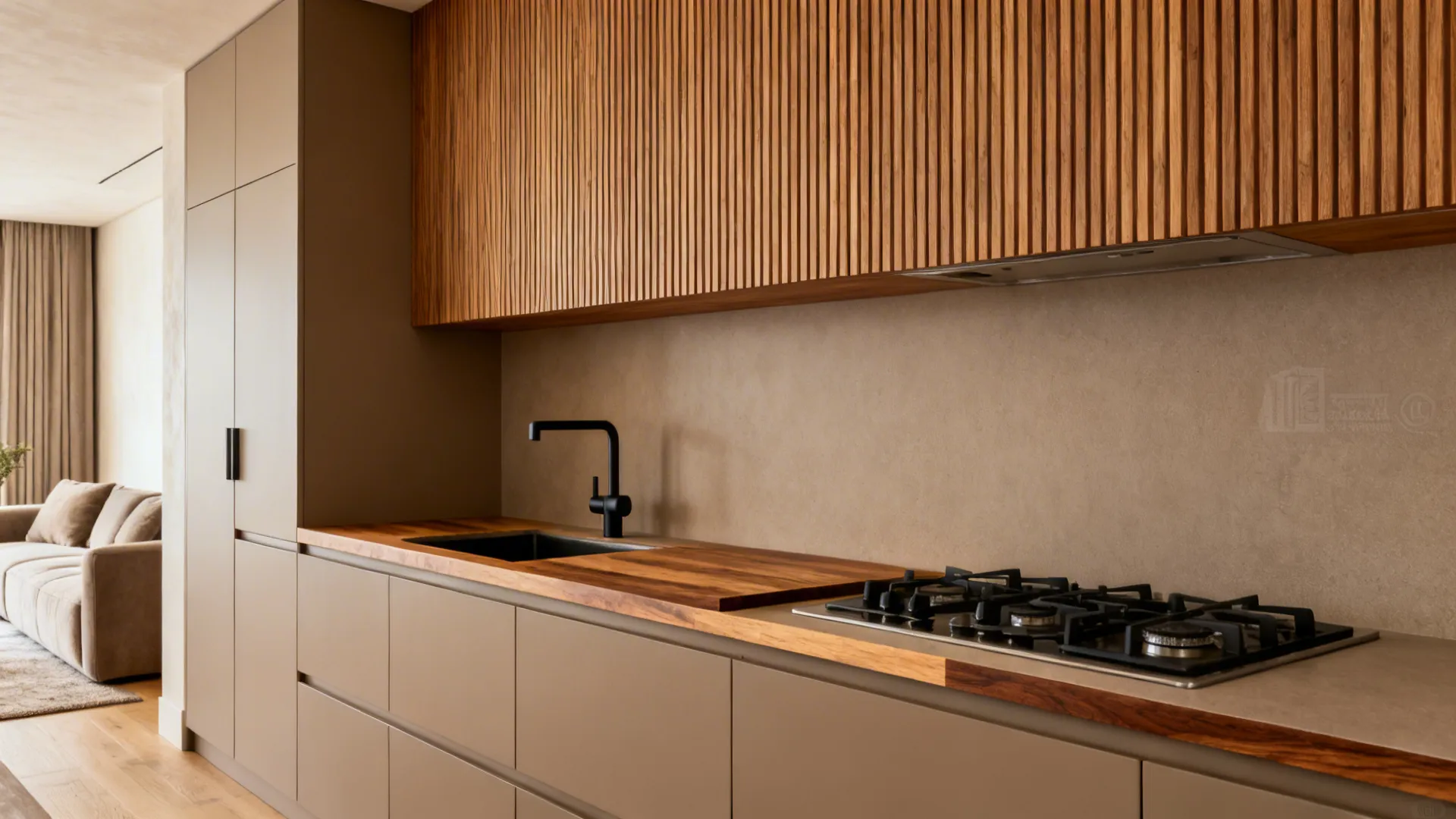 Warm Textures: Wood, Ribbed Panels, and Soft Neutrals