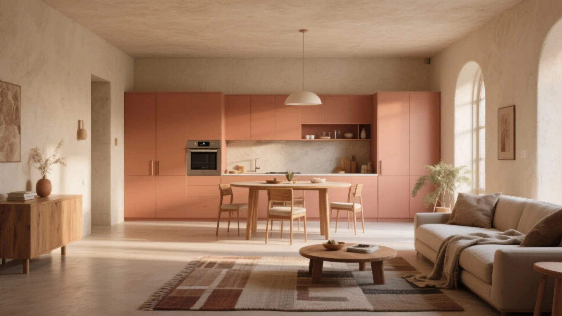 3. Warm Tonal Layers for Open Plans