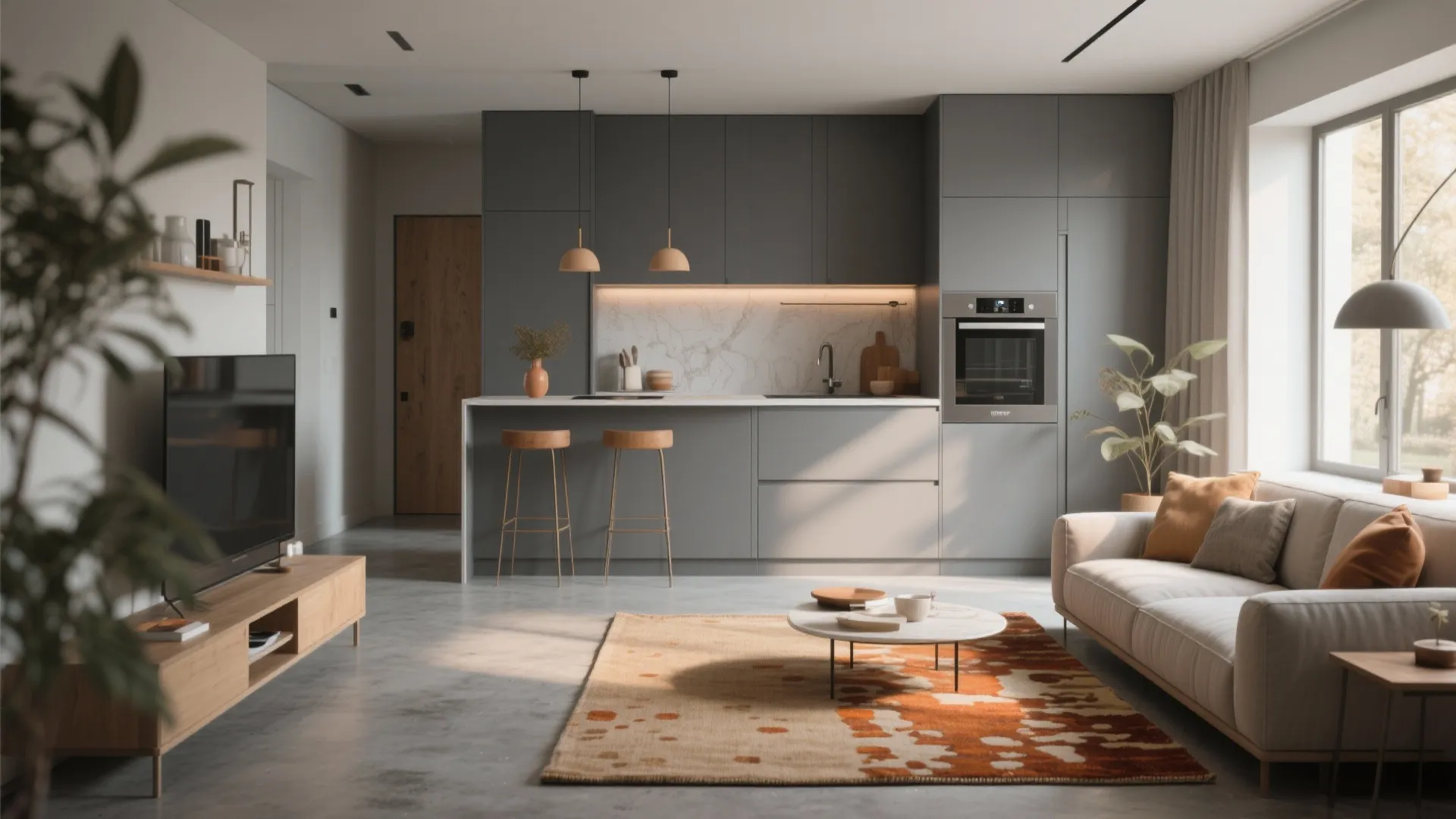 3. Choose warm tones to soften cool greys