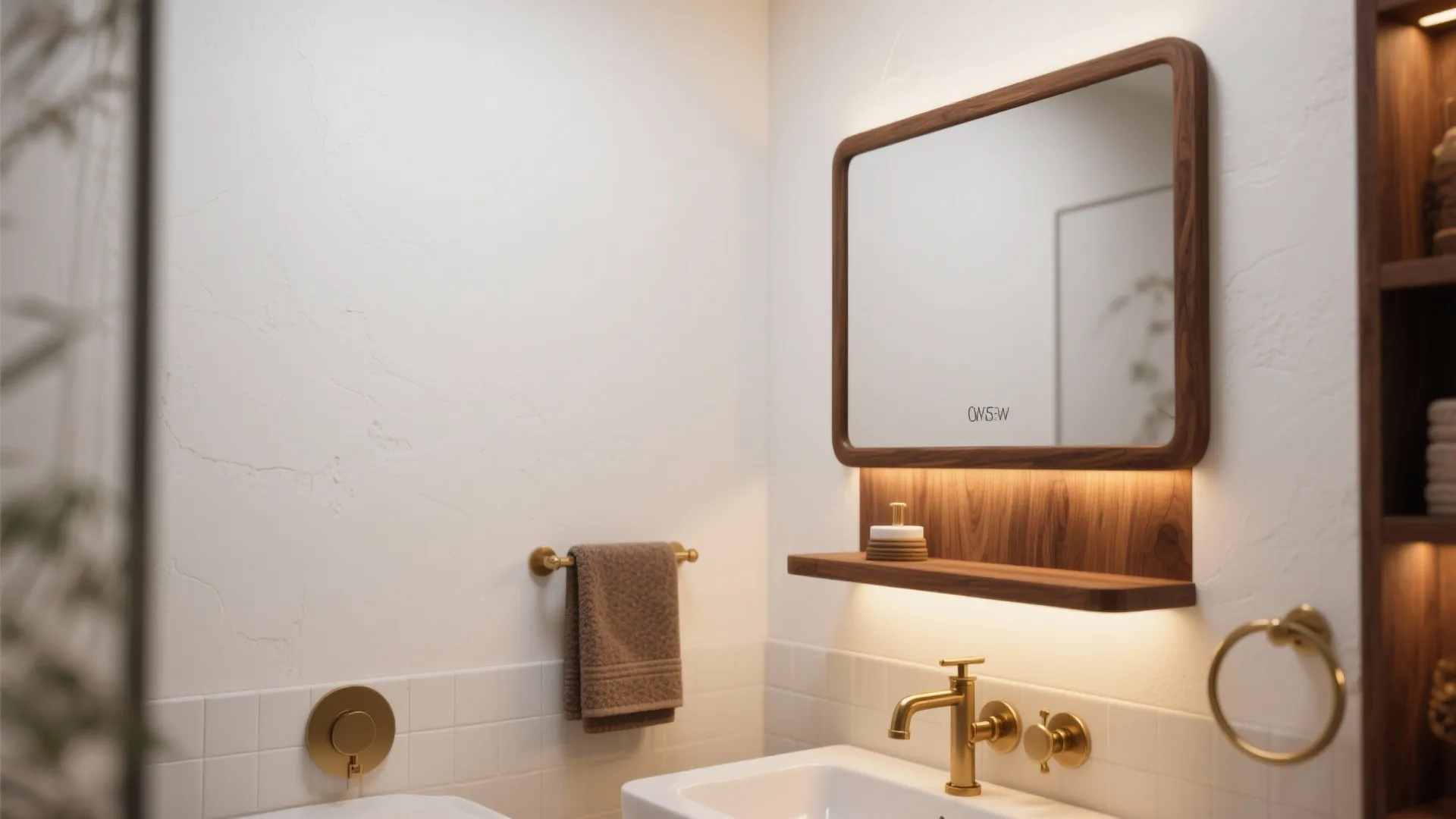 2. Warm Contrast: Matte White Walls + Walnut Accents