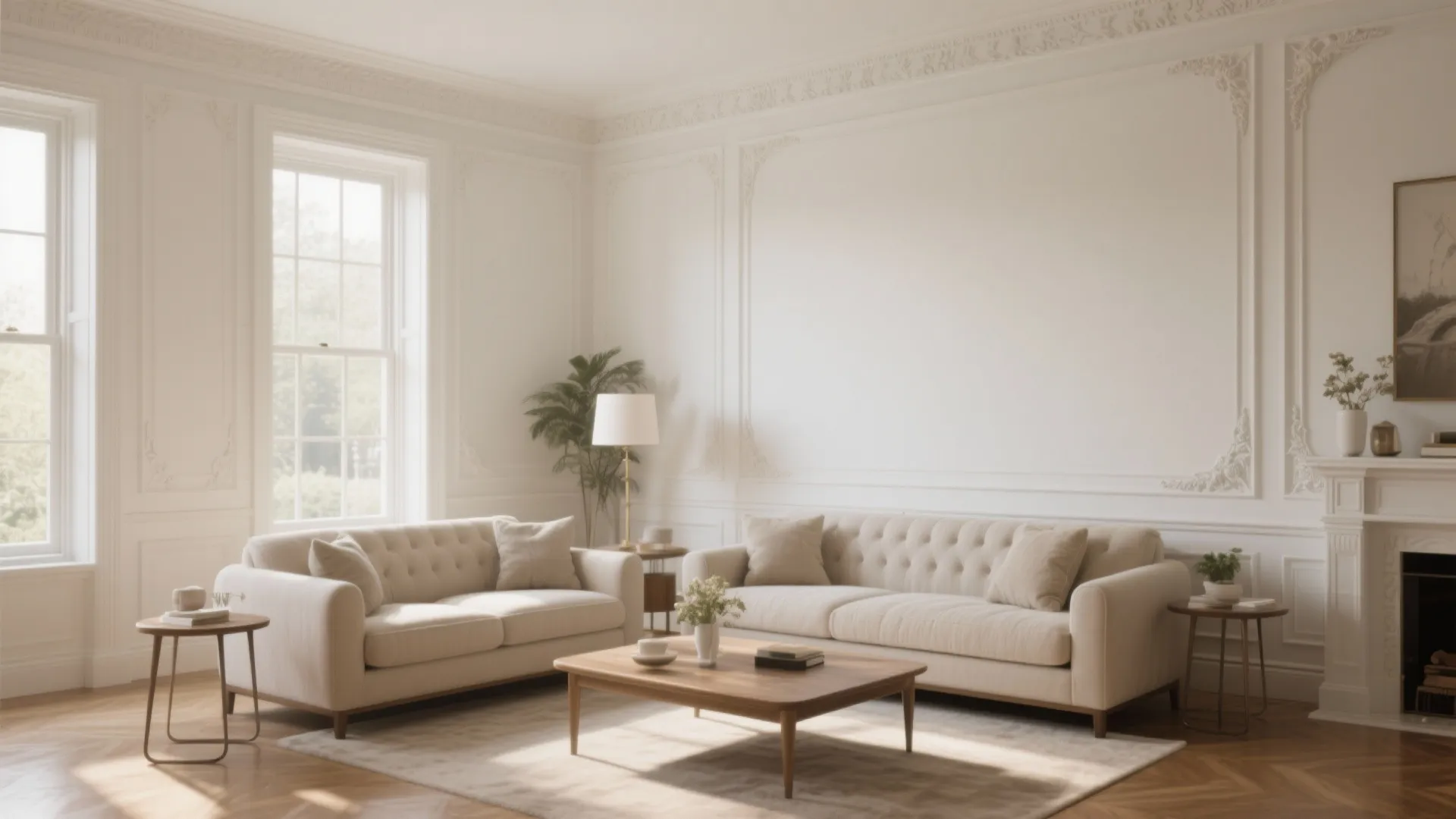 3. Warm White Walls with Trim