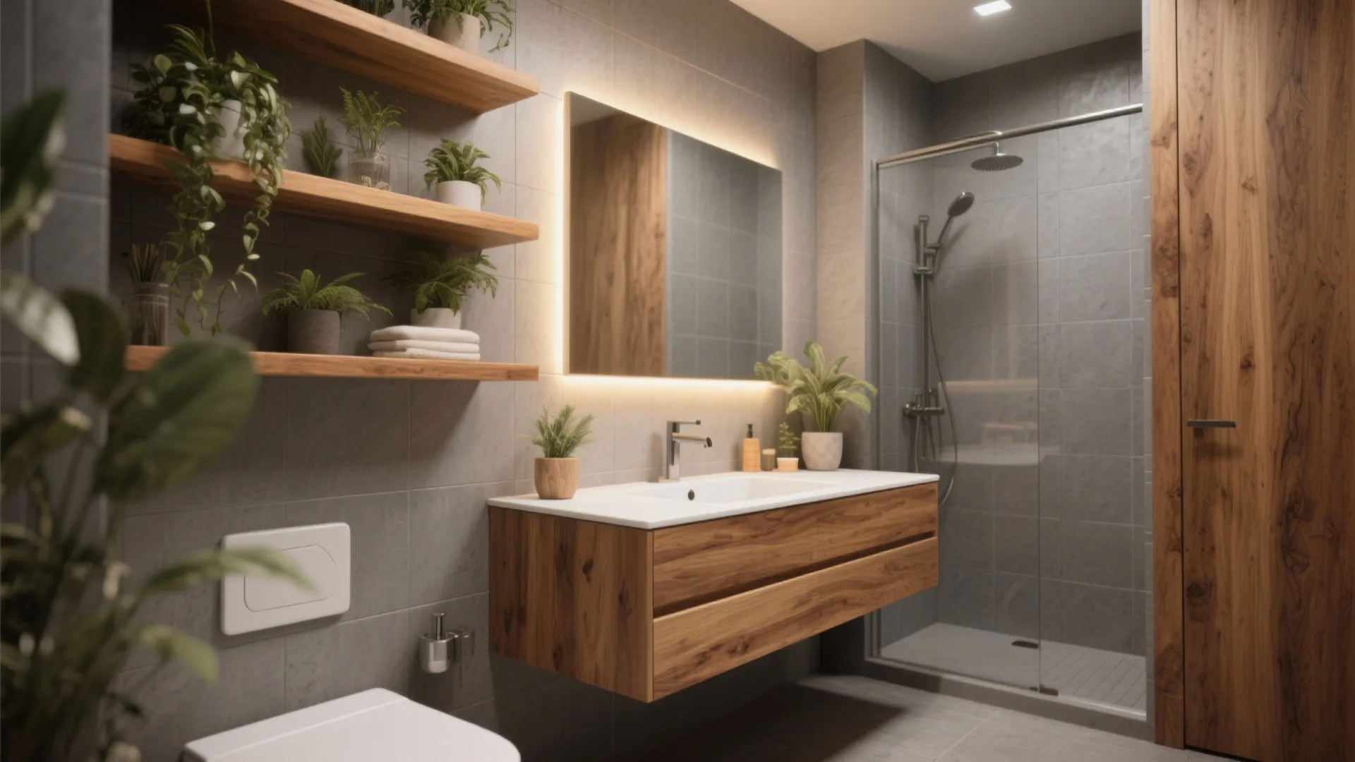 2. Warm wood accents to balance cool tones