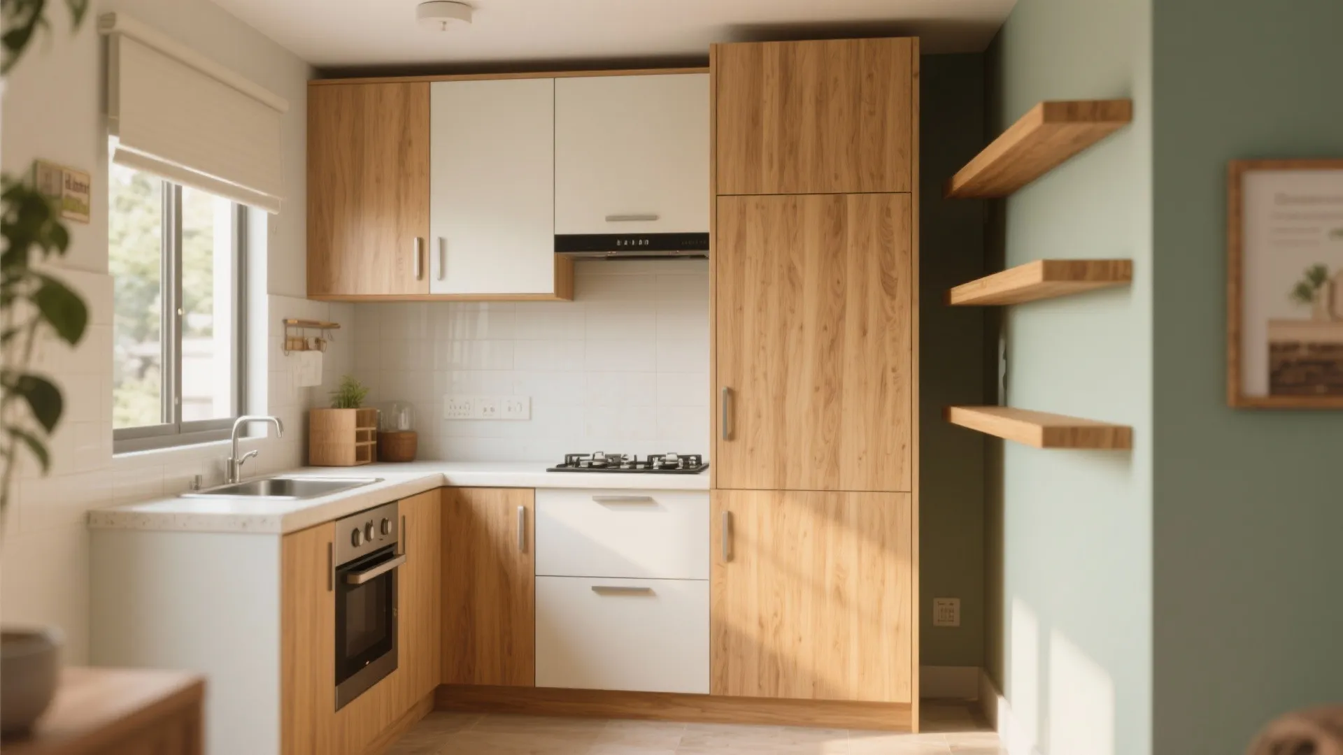 Warm wood accents to soften compact spaces