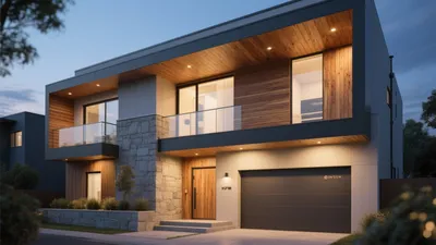 Modern Contemporary Home Facade with Wood and Stone