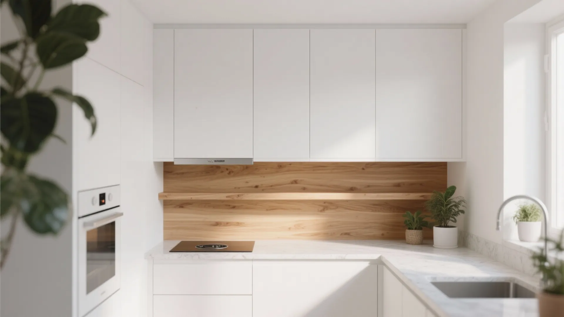 Warm Wood Accents to Balance White Cabinets