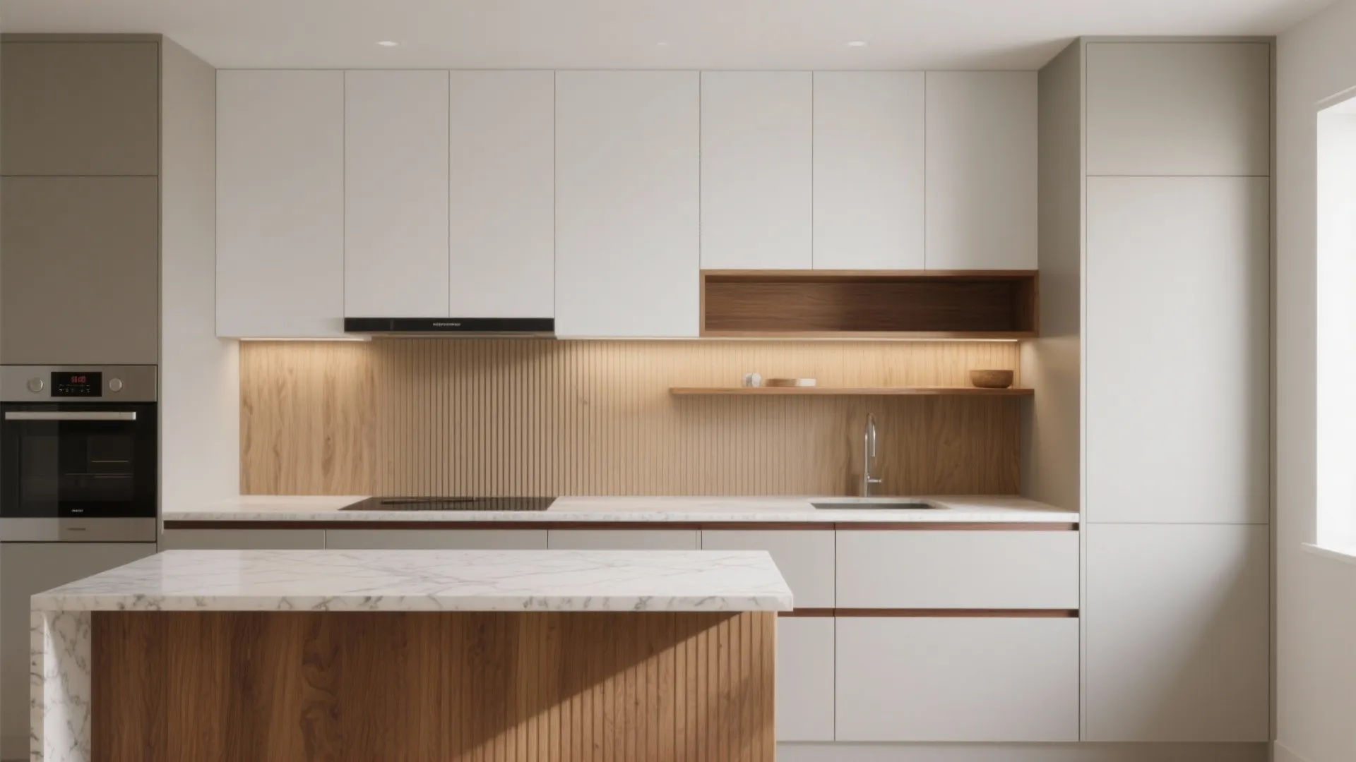 Warm wood accents with modern lines