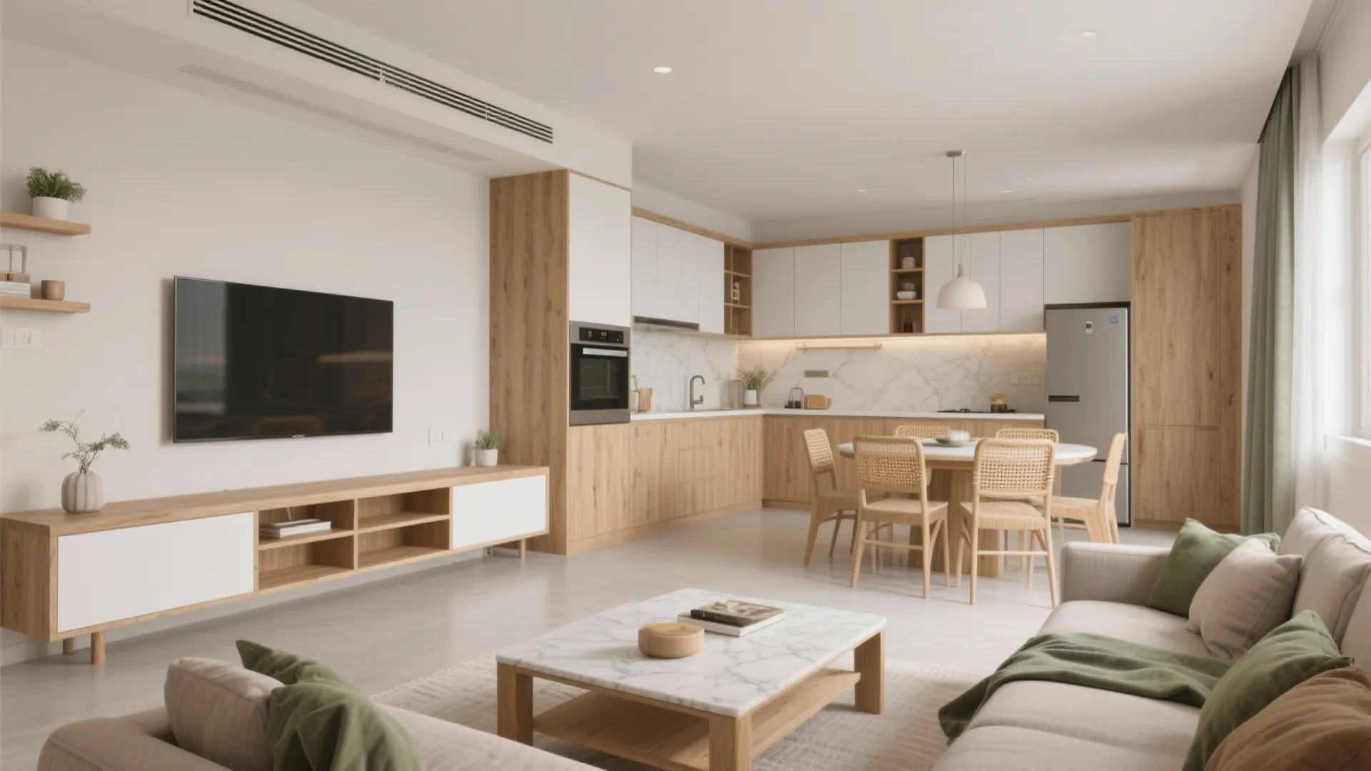 Warm wood accents for comfort without visual heaviness