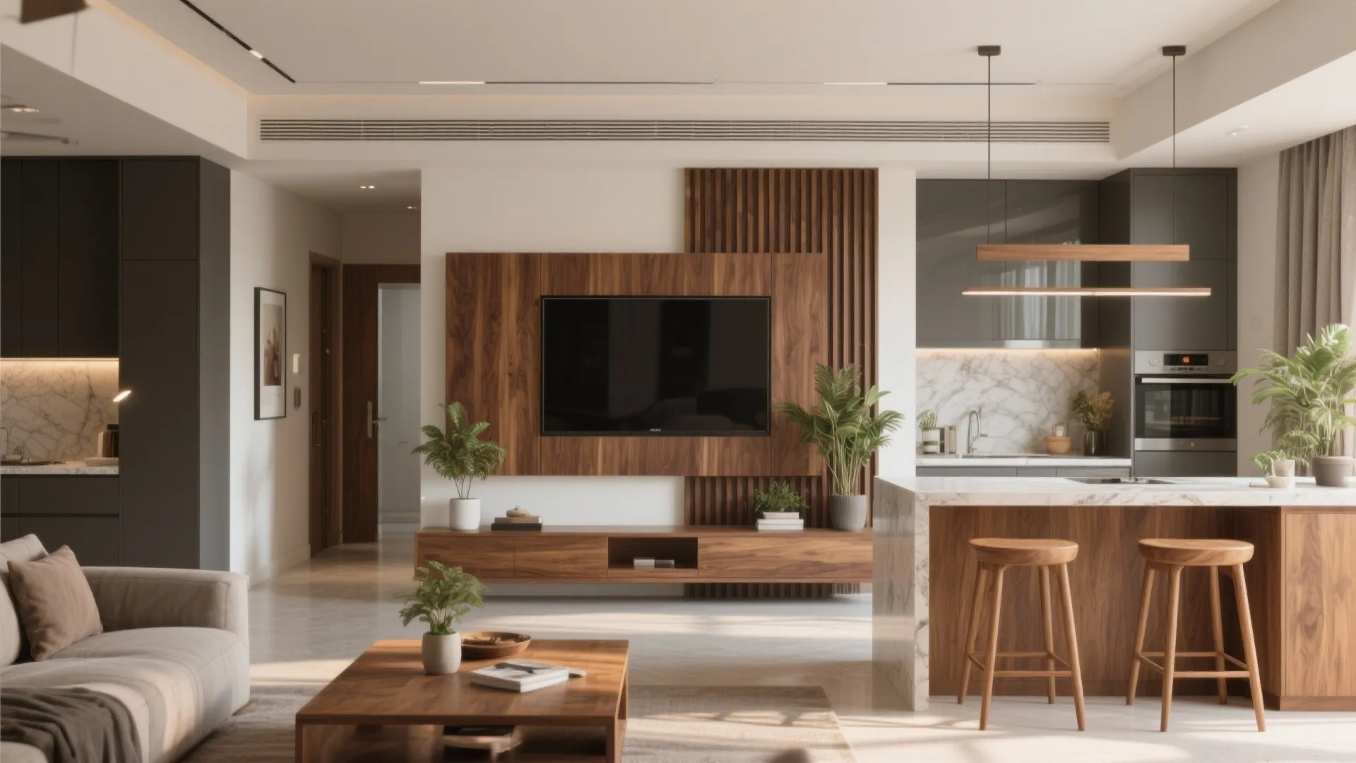 Warm Wood Accents to Balance Modern Lines