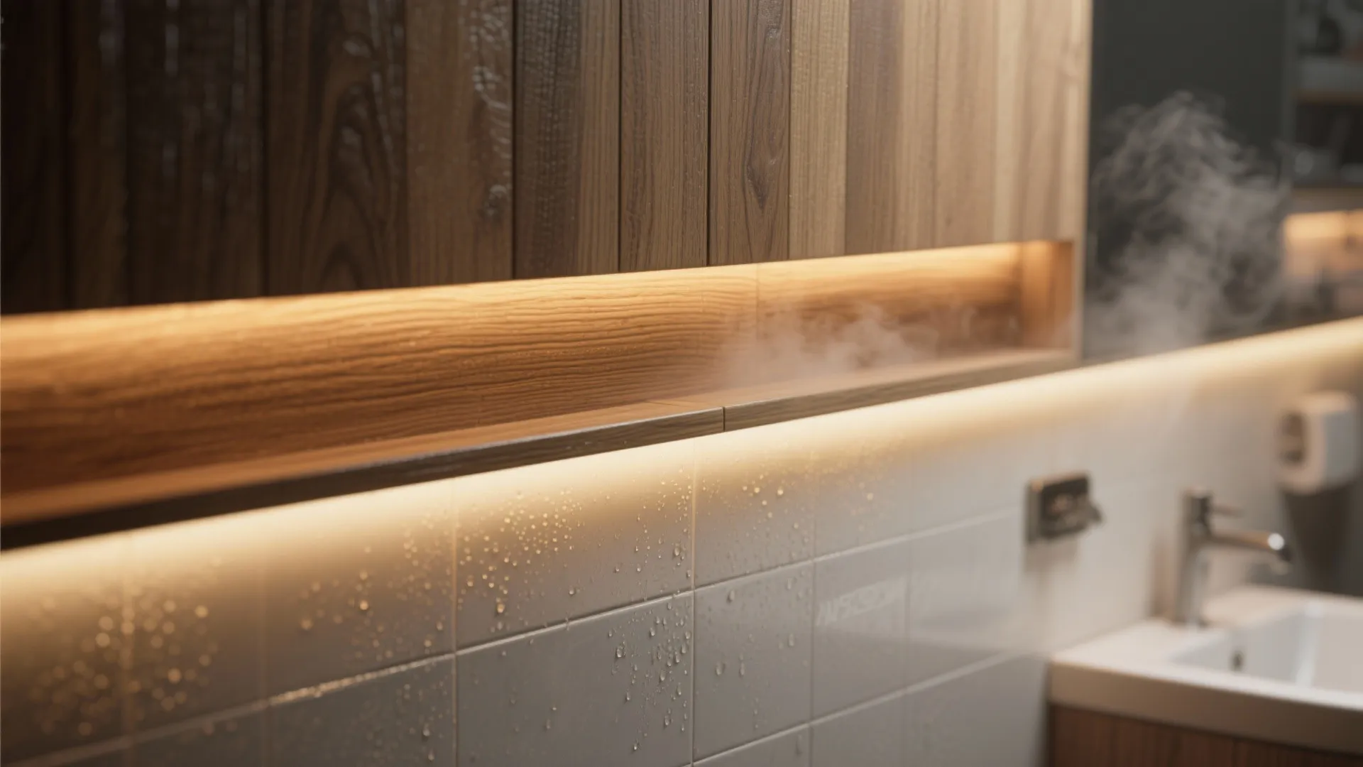 4. Warm wood accents and a steam-like vibe