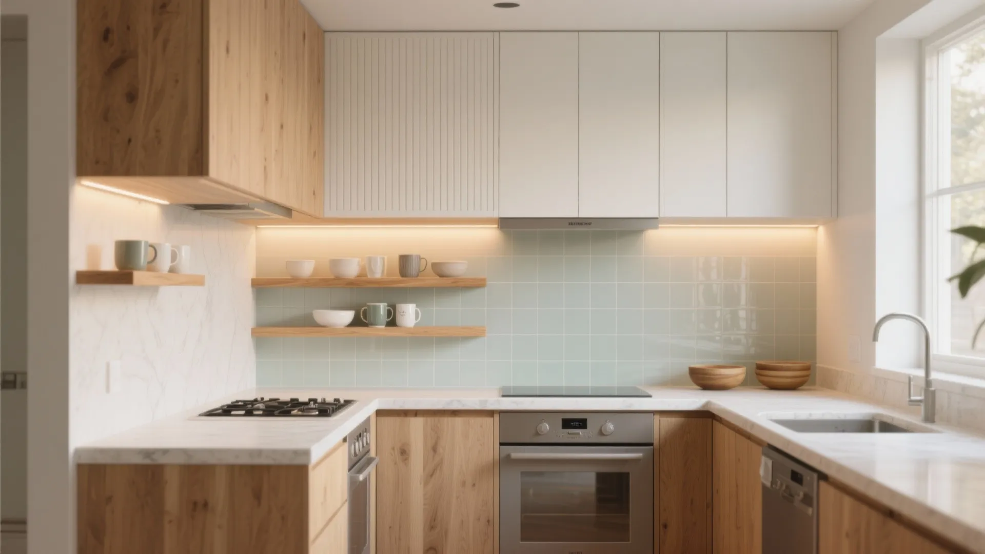 Warm Wood Accents, Not Heavy Cabinets