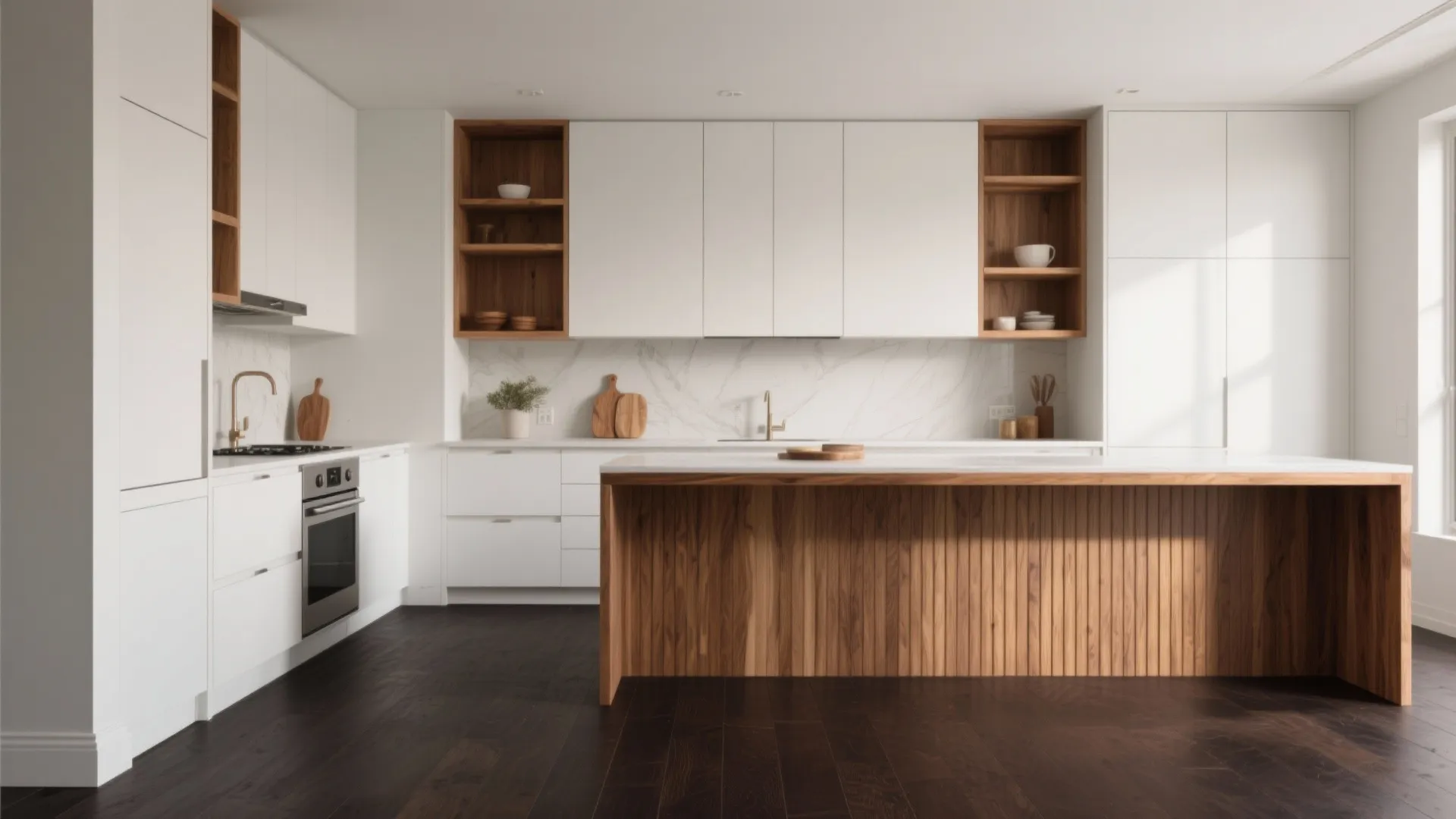 Warm wood accents to soften contrast