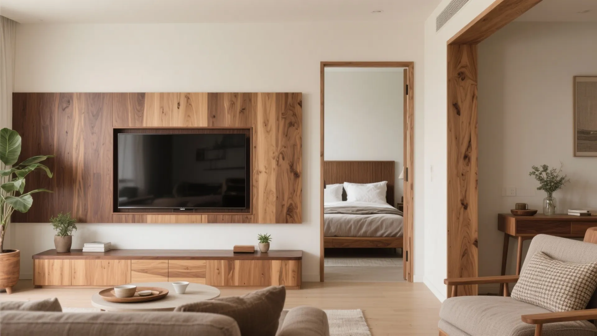 Wood accents for warmth without bulk