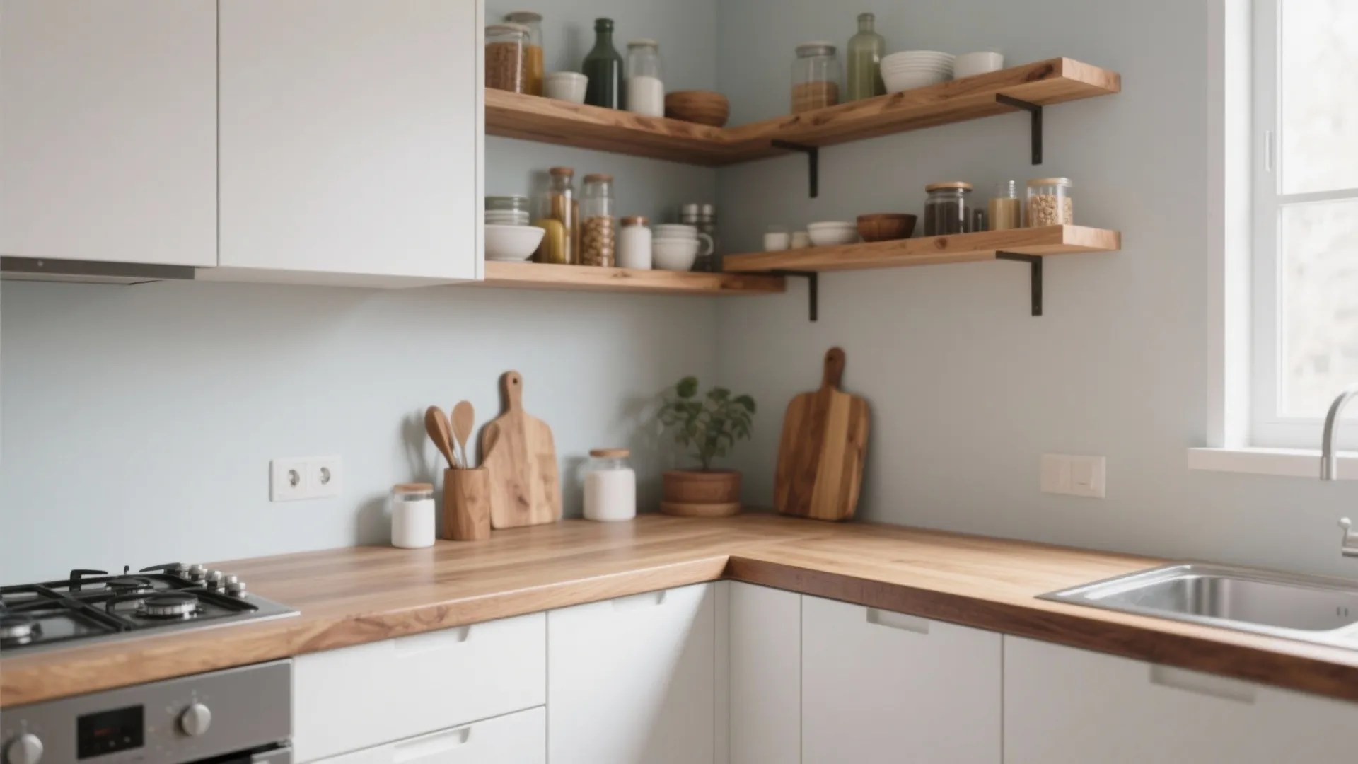 Warm wood accents in small kitchens