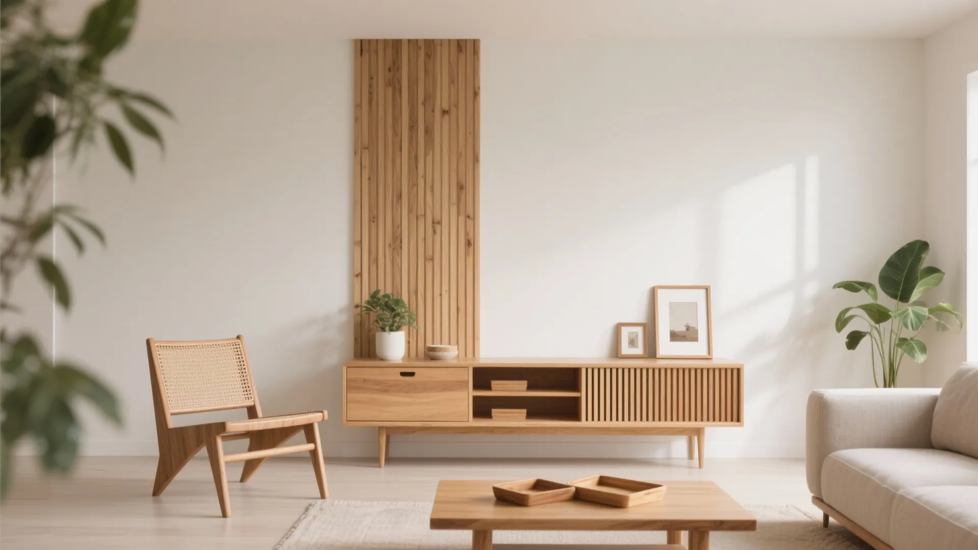 Warm wood accents without heavy furniture