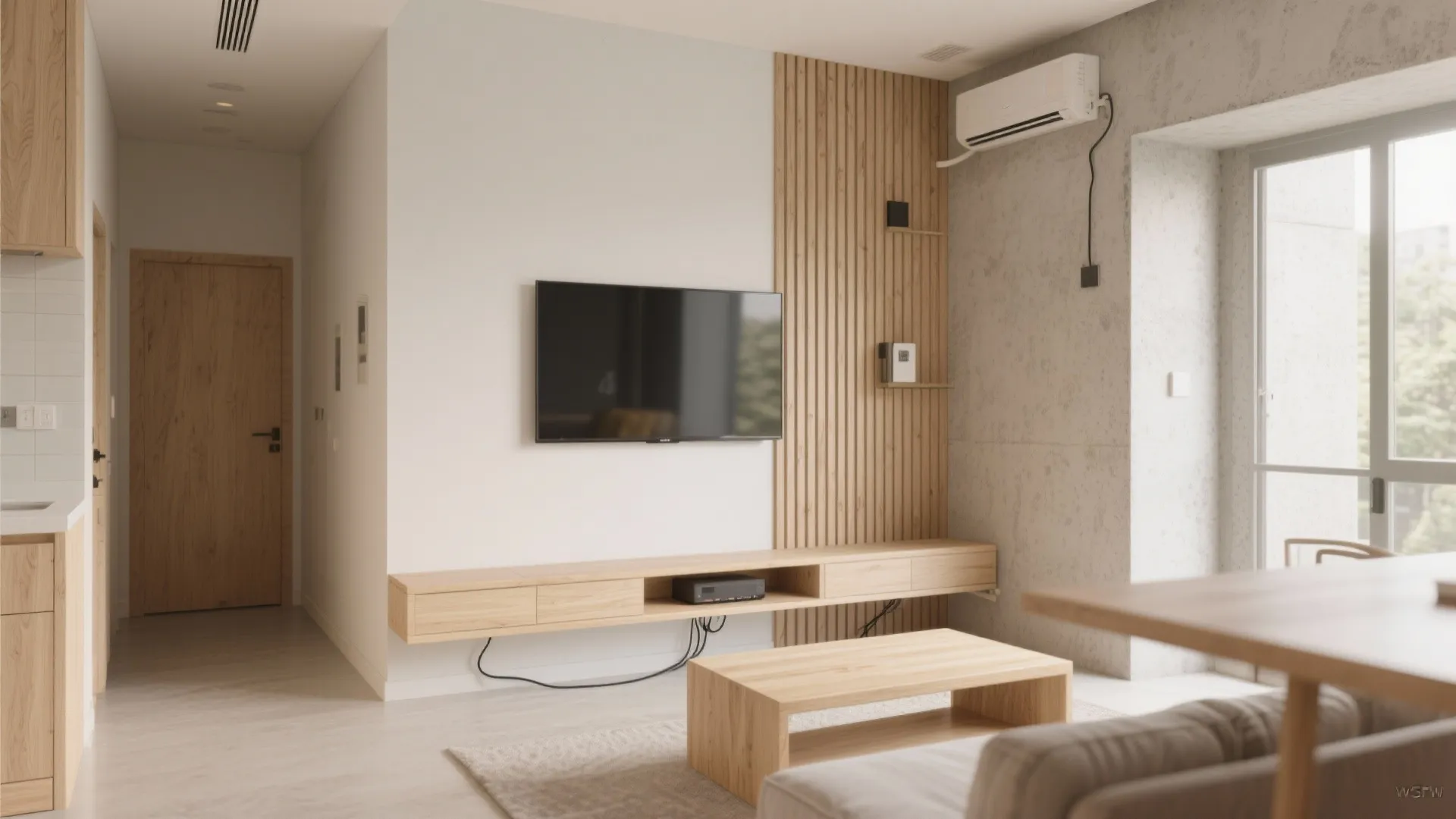 Warm wood accents without heaviness