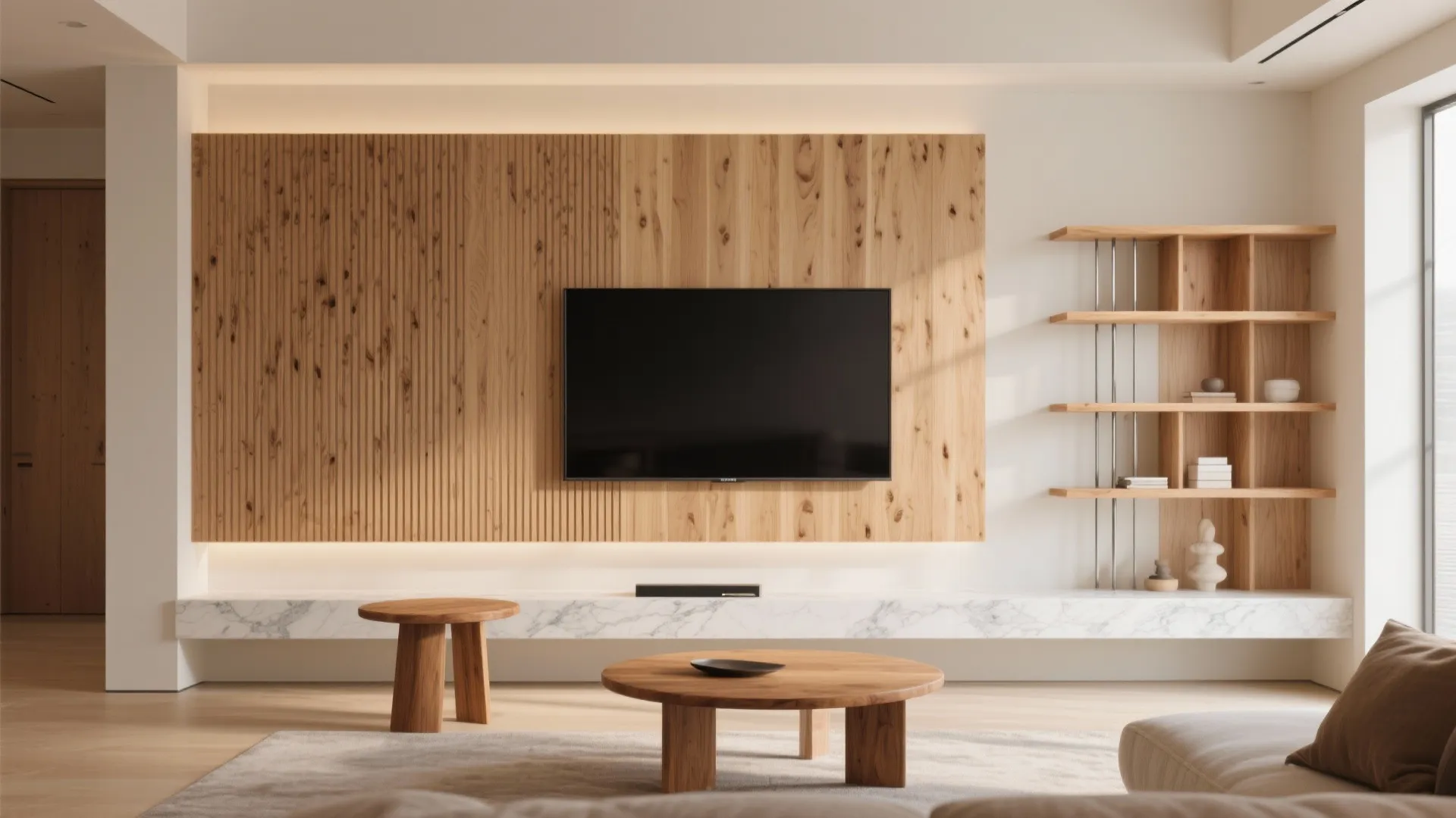 Warm wood accents to soften modern lines