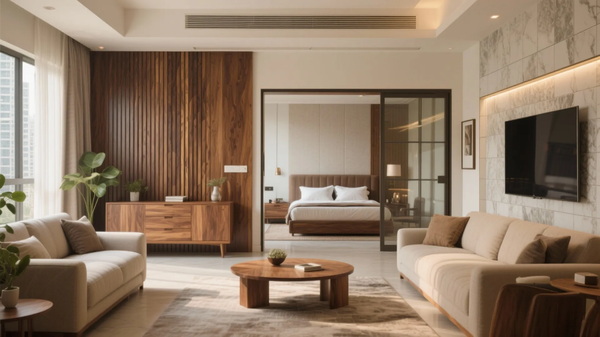 Warm wood accents that soften modern lines