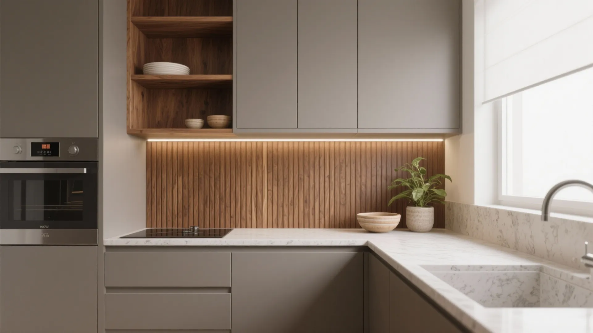 Warm Wood Accents with Matte Finishes