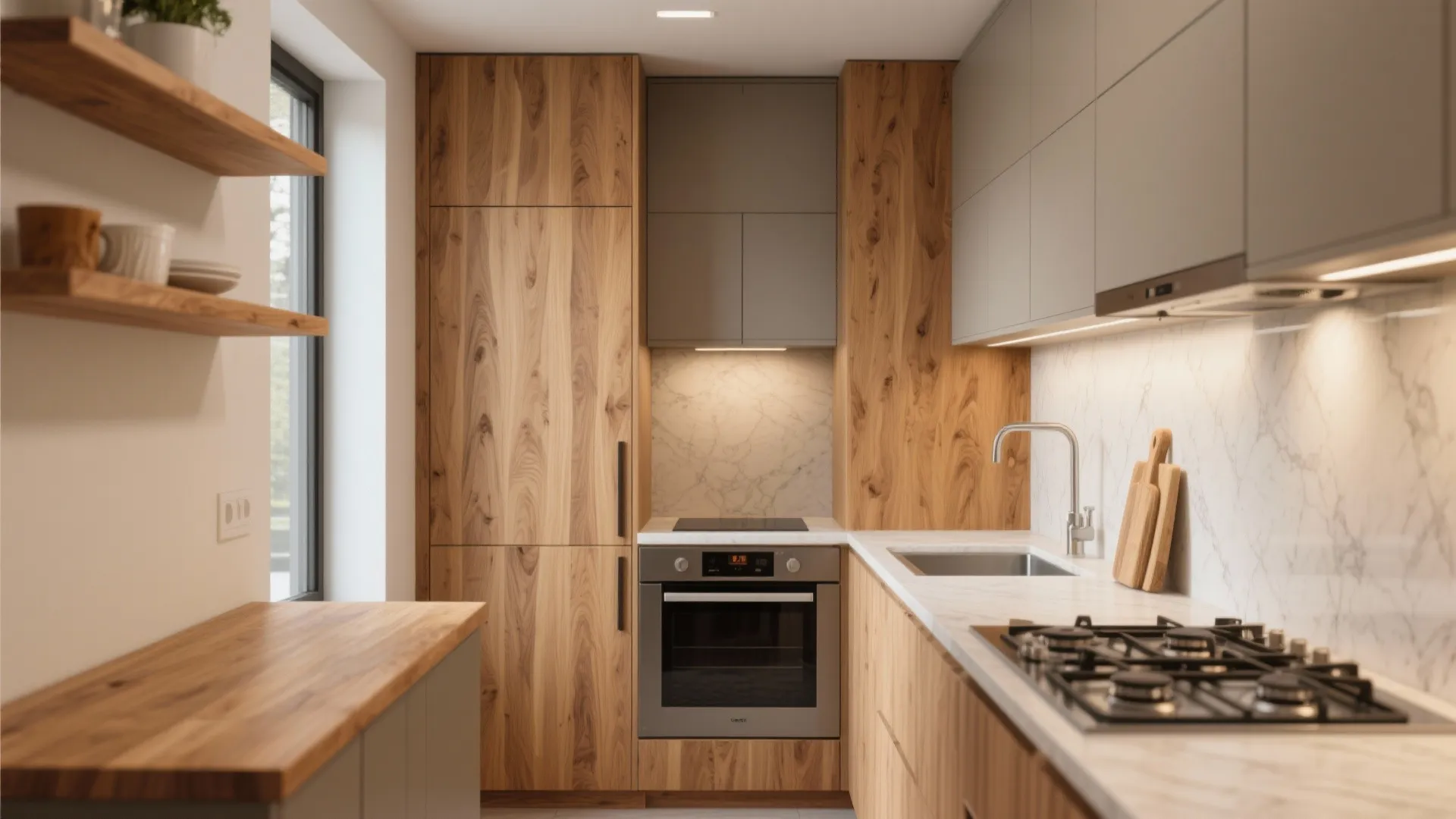 Warm Wood Accents to Soften a Compact Plan
