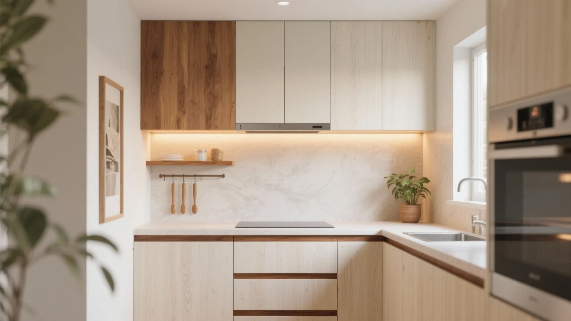 Warm wood accents without the heaviness