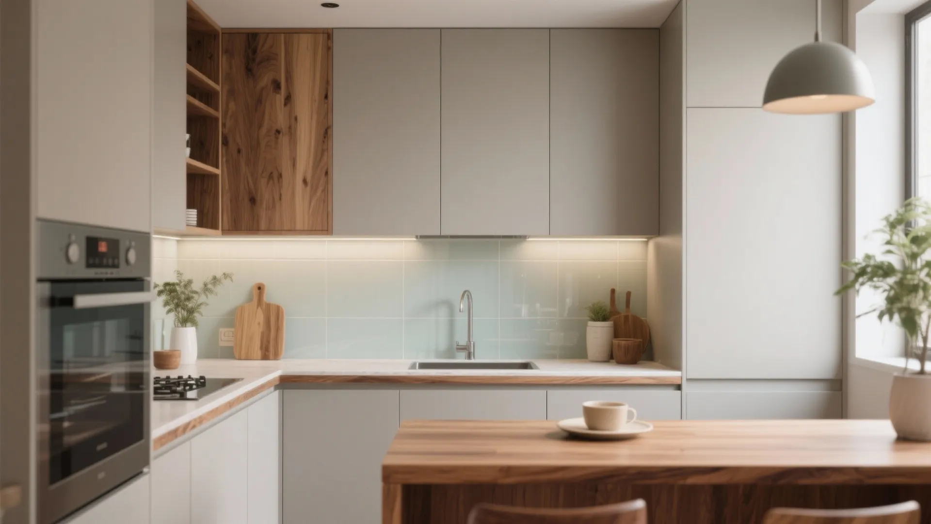 Warm wood accents to soften the space