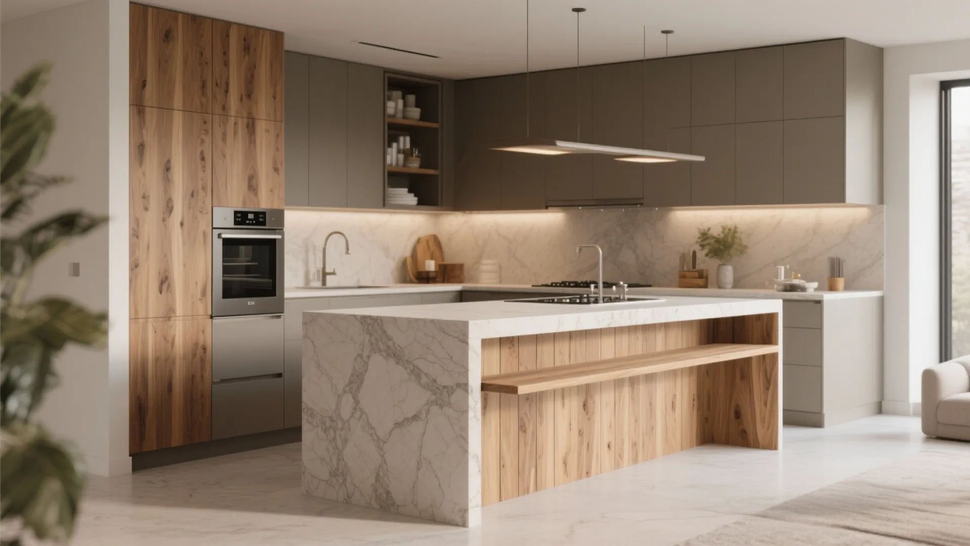 Warm wood accents for quiet luxury