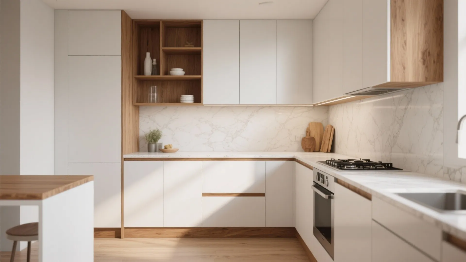 Warm Wood Accents To Soften Stone