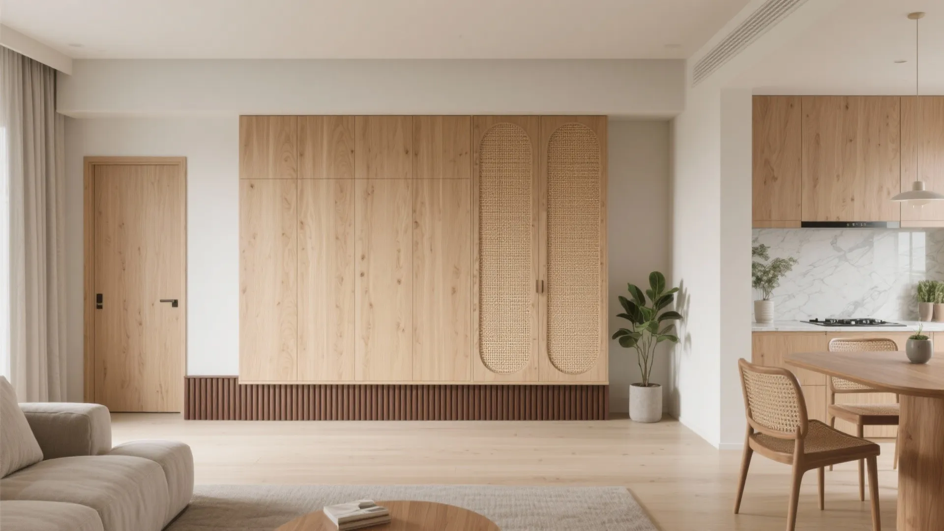 Warm Wood Accents to Humanize Minimalism