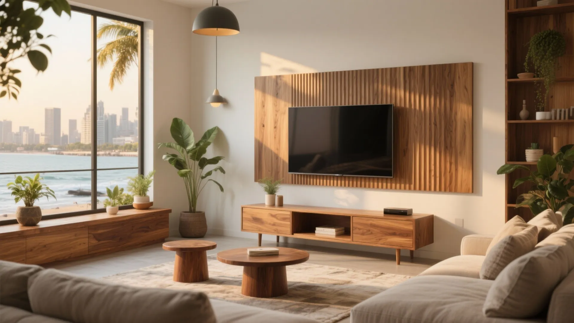 Warm wood accents to soften modern edges
