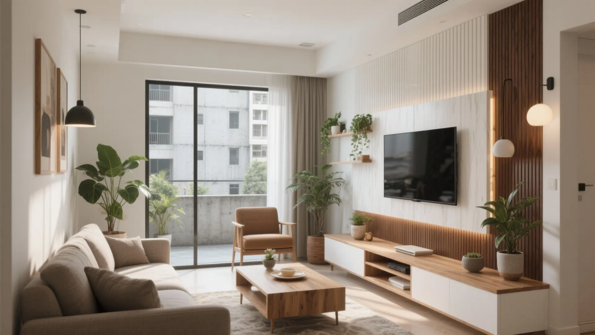 Warm wood accents to soften concrete views