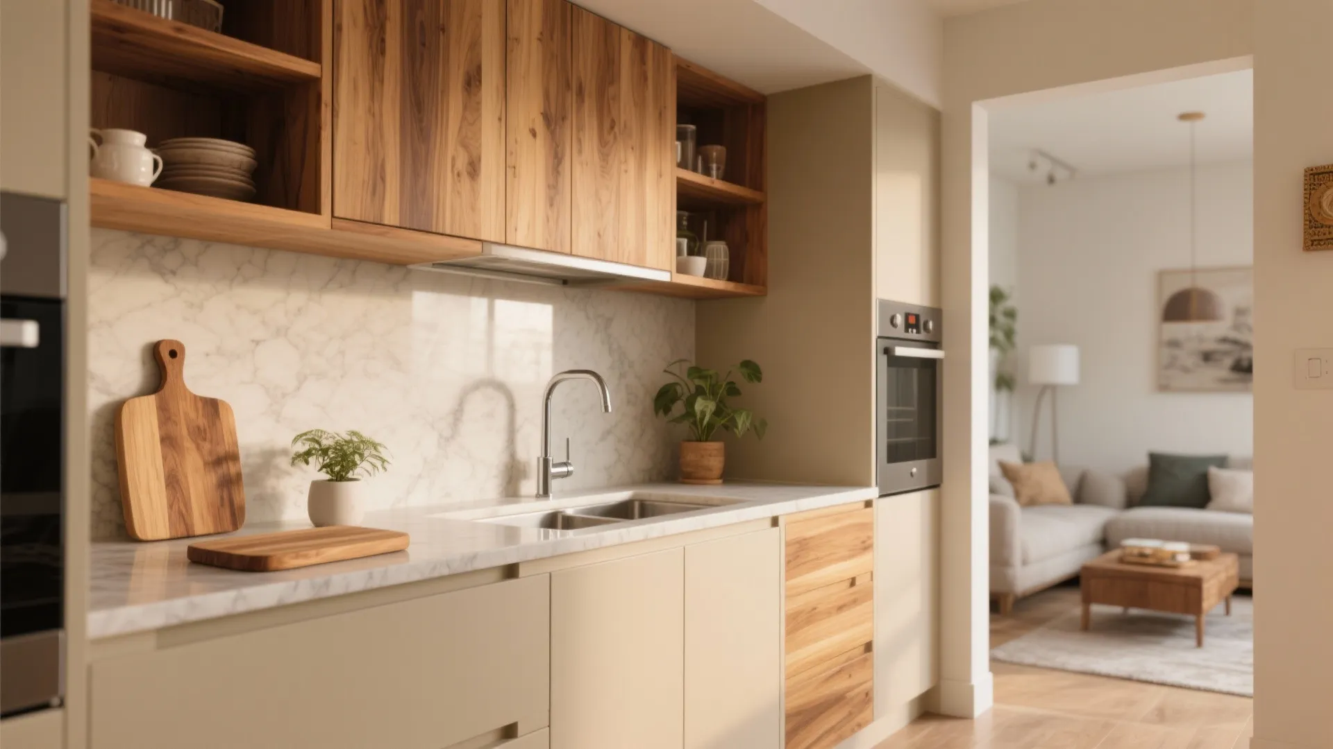 Warm wood accents to soften compact spaces