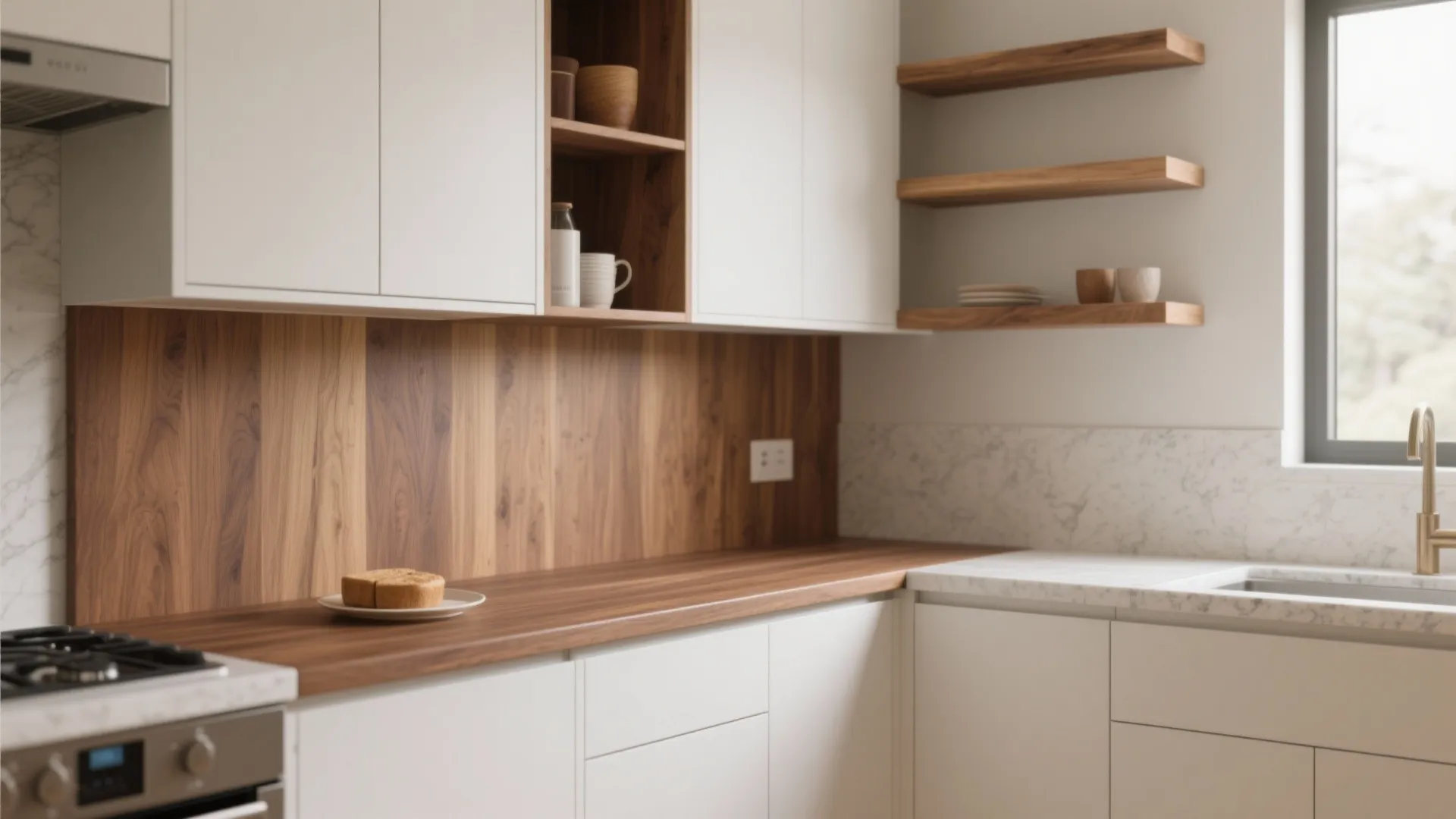 Warm wood accents without visual bulk