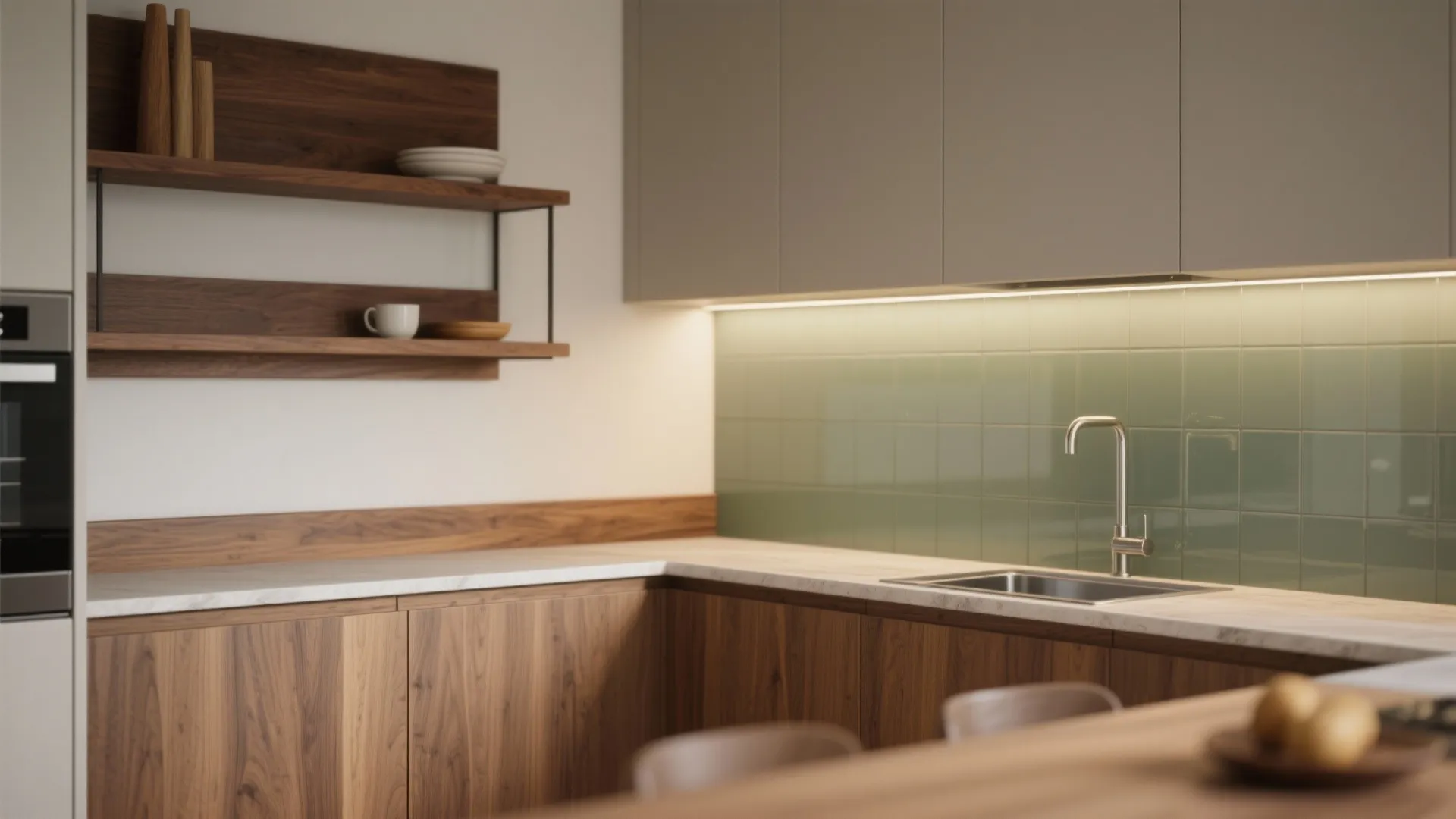 Warm wood accents to soften minimalism