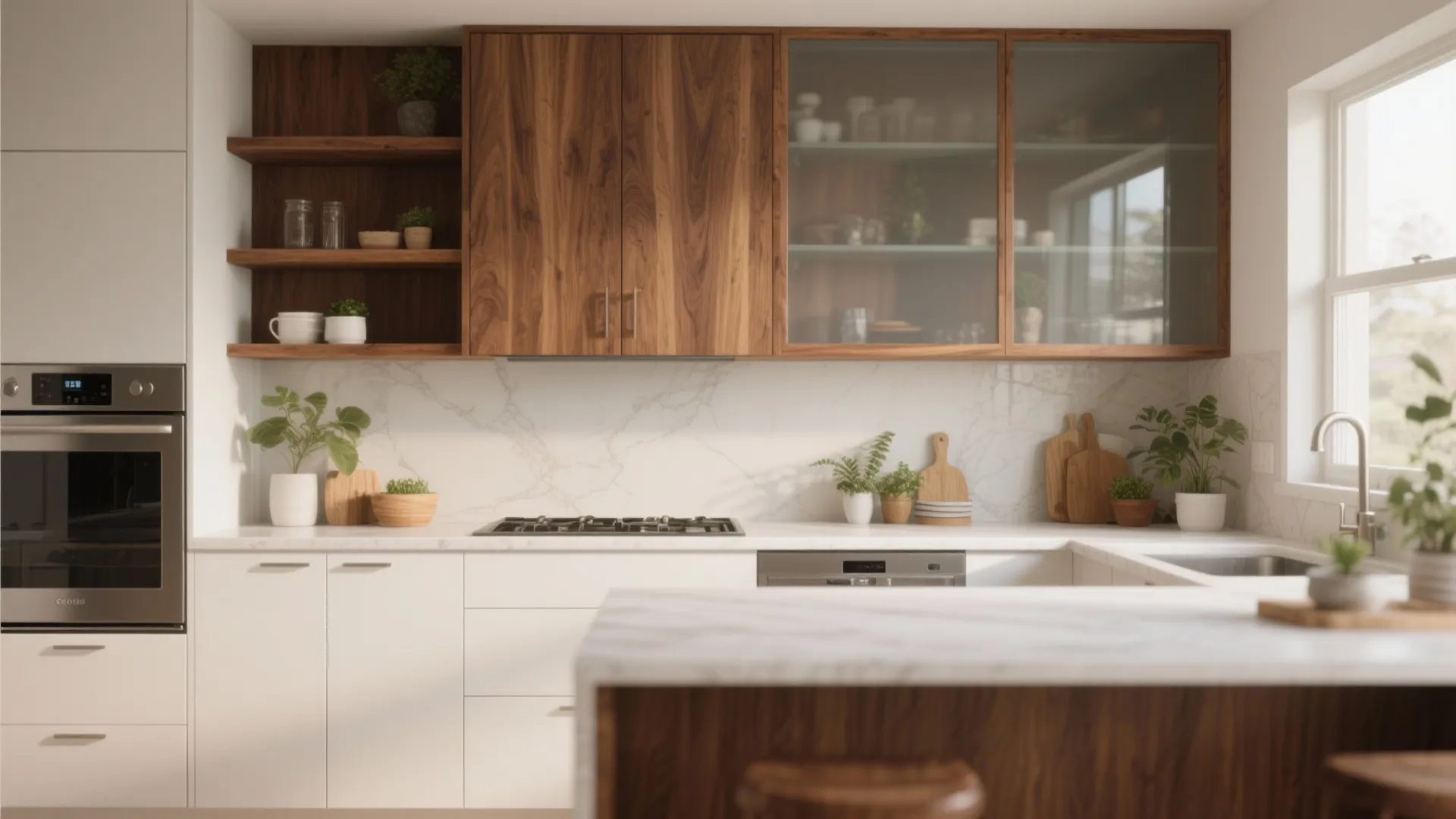 Warm wood accents to soften modern lines