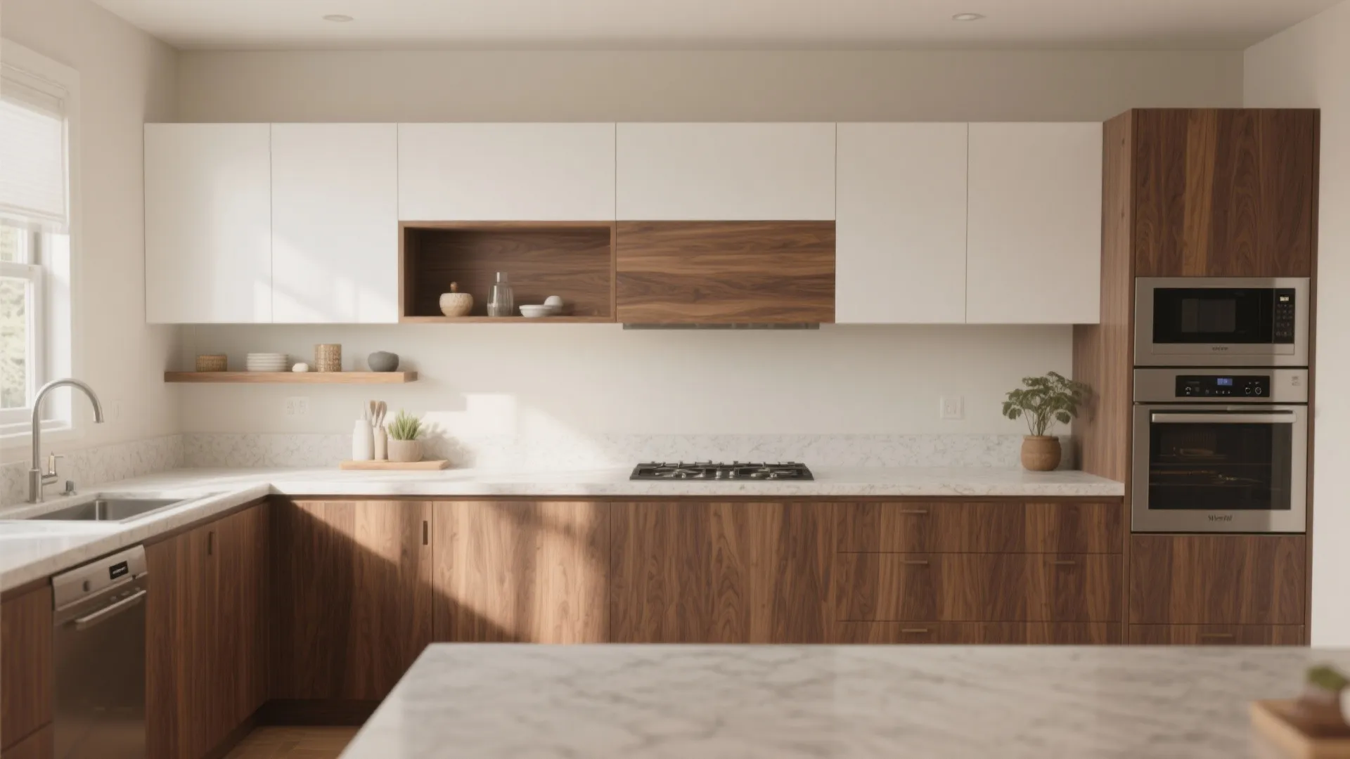 Warm wood accents without the maintenance drama