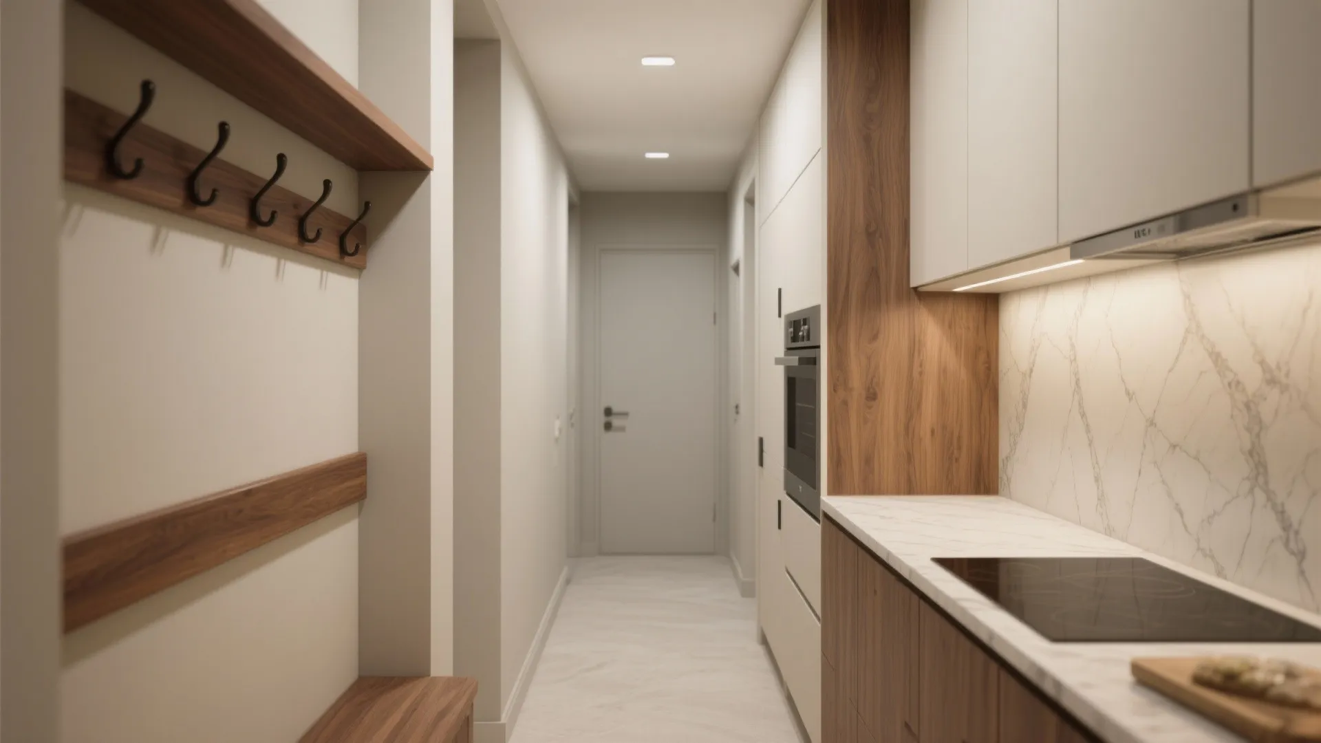 Warm Wood Accents to Soften the Corridor