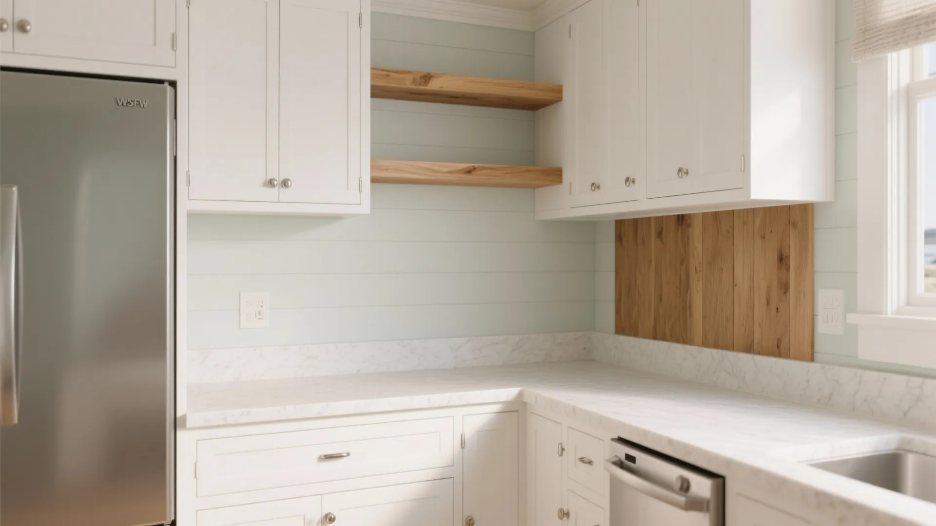 Warm Wood Accents, Not Heavy Cabinets