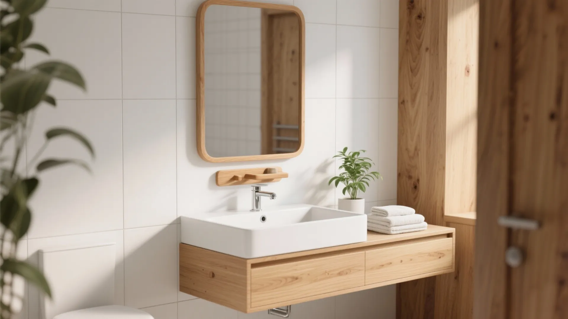 Warm Wood Accents for a Calm, Spa-like Feel