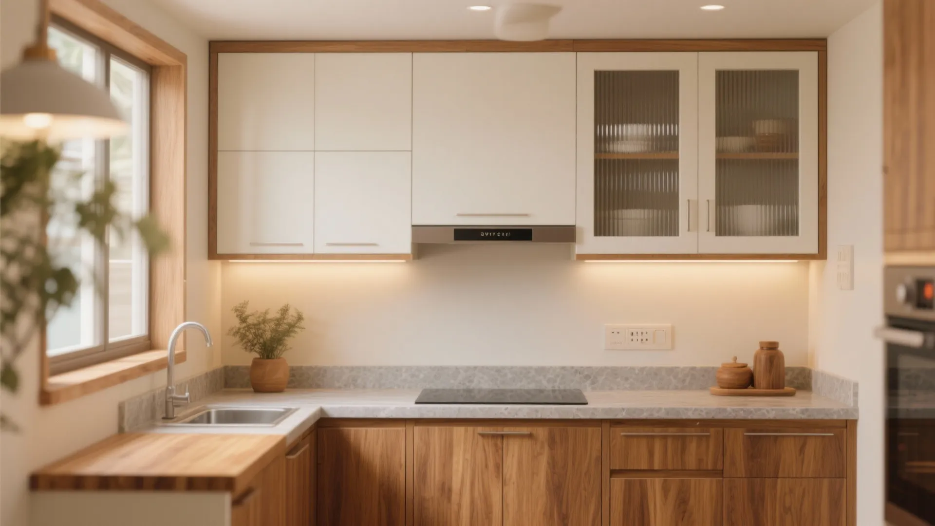 Warm wood accents that don’t fear humidity