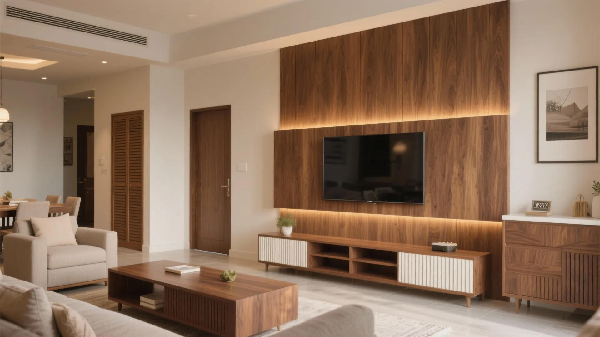 Warm wood accents to soften city living