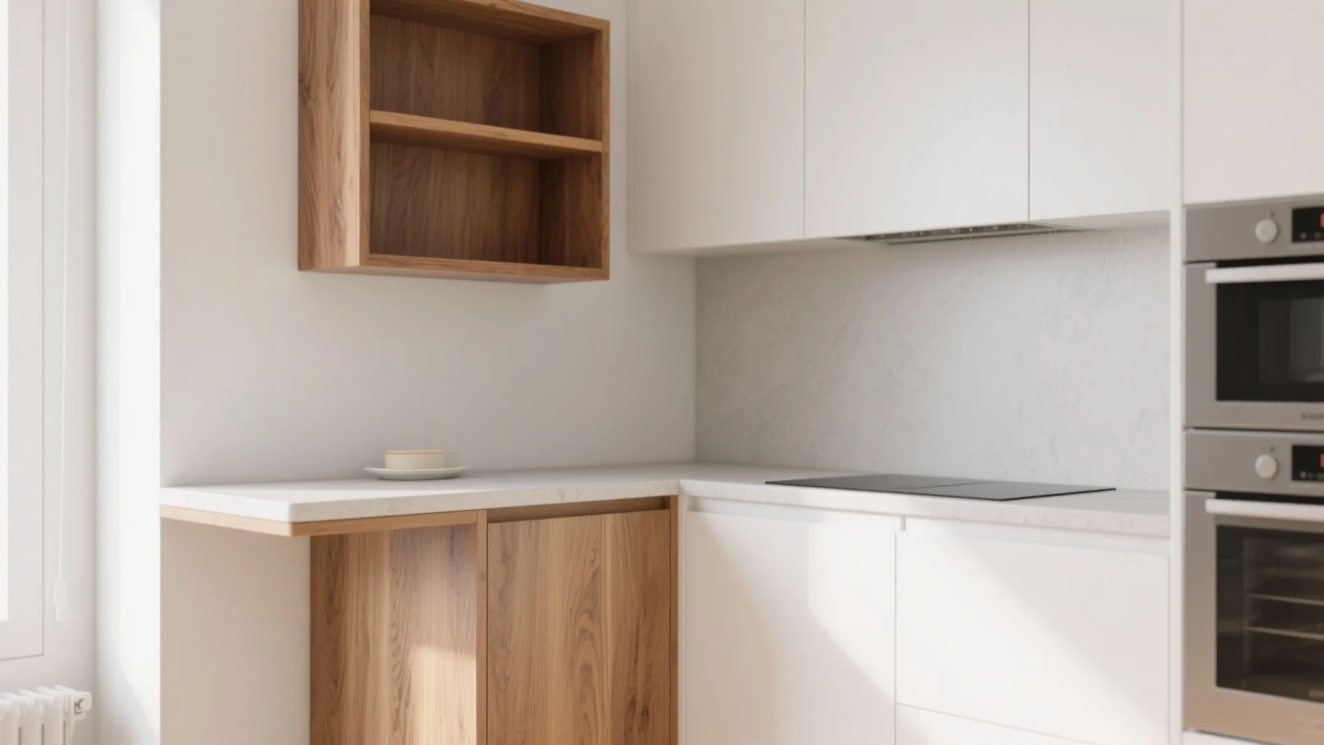 Warm wood accents to soften compact proportions