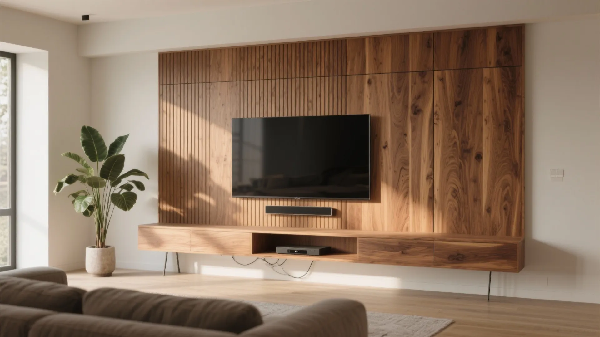 Warm wood accents with clean lines