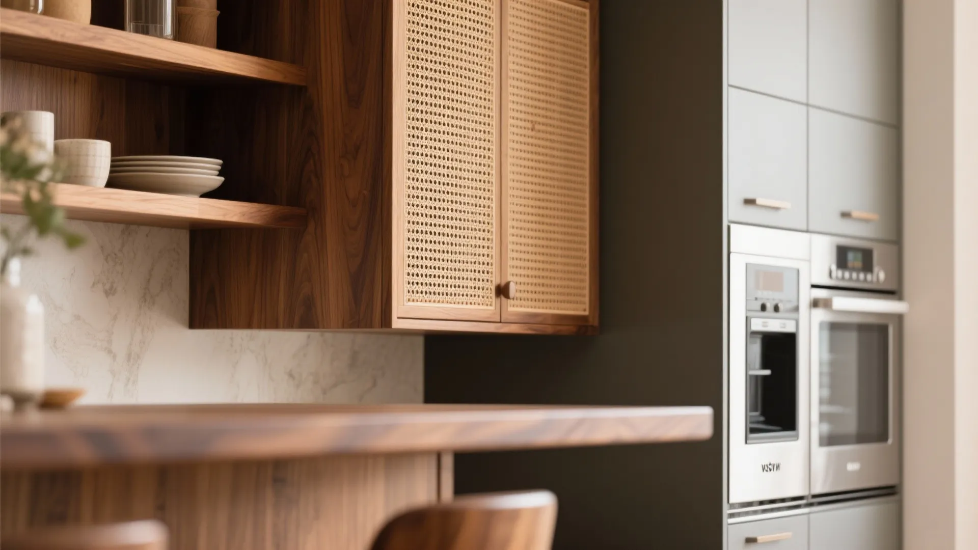 Warm wood accents to balance modern finishes