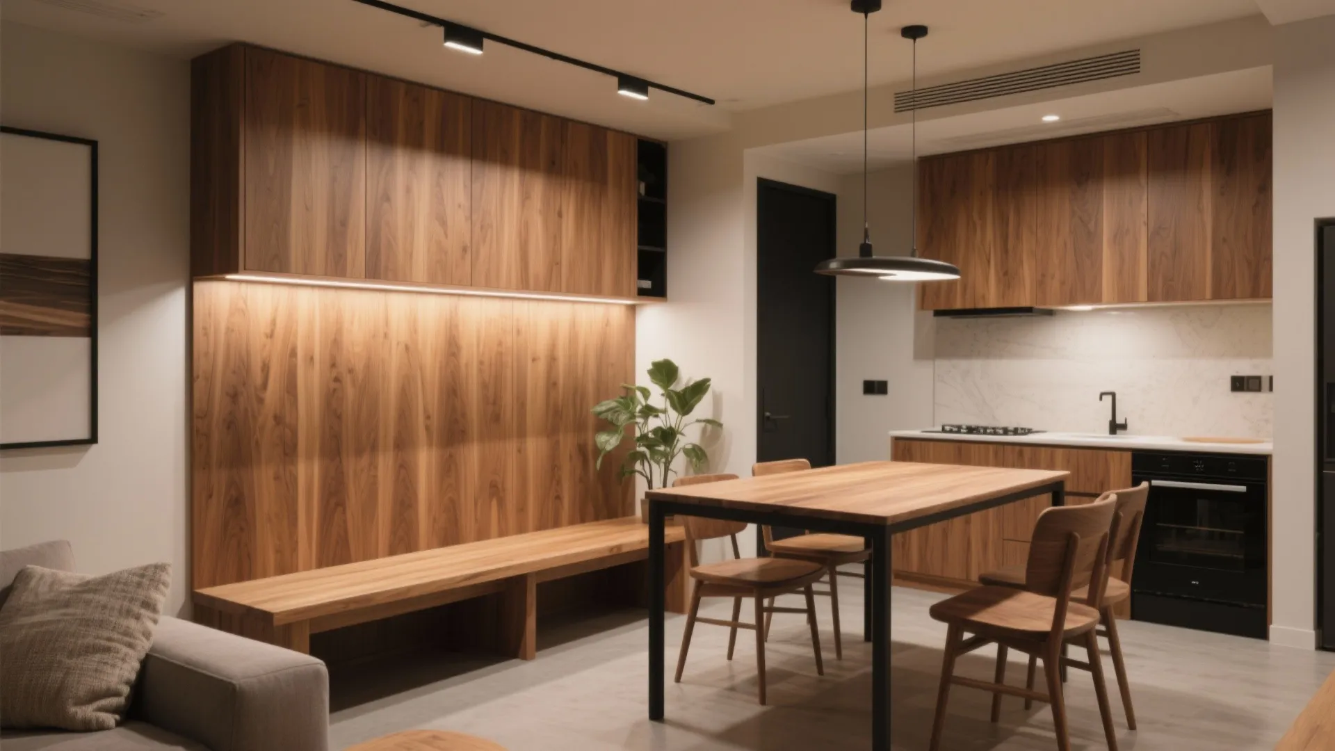 Warm wood accents with durable, budget-wise finishes