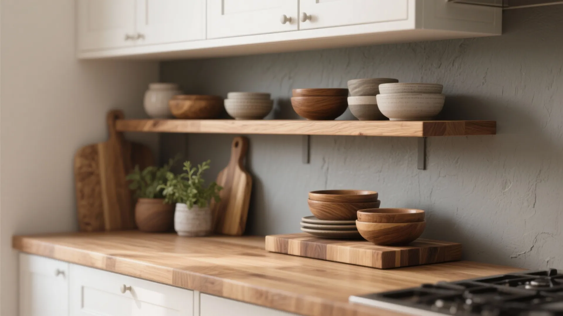 1. Warm wood accents to soften the contrast