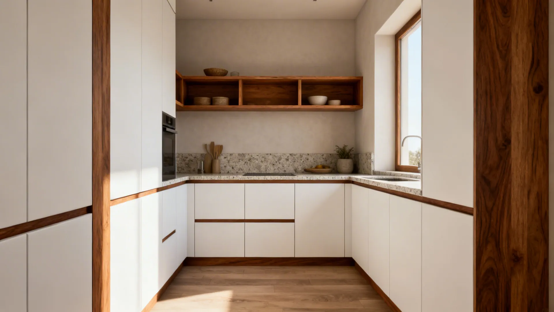 Warm wood accents that soften compact spaces