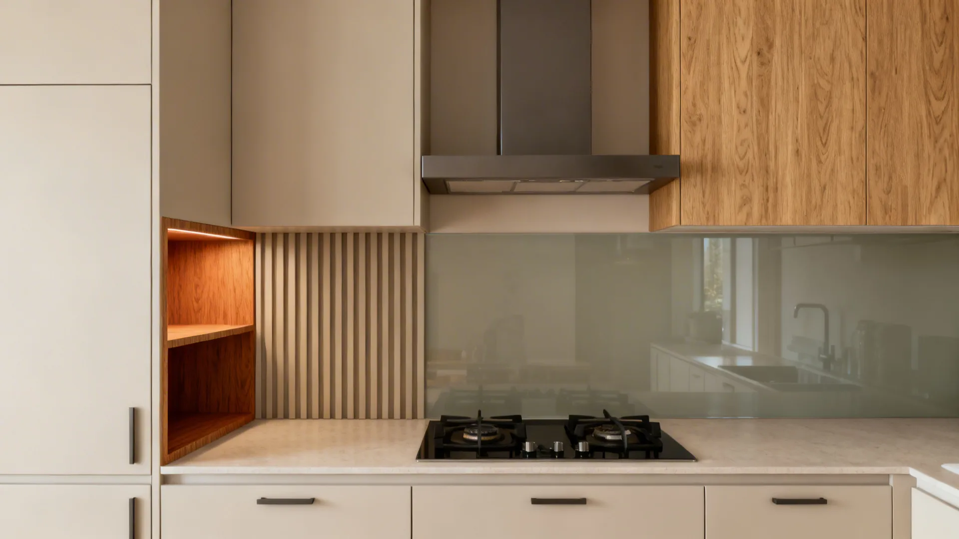 Warm wood accents that handle humidity